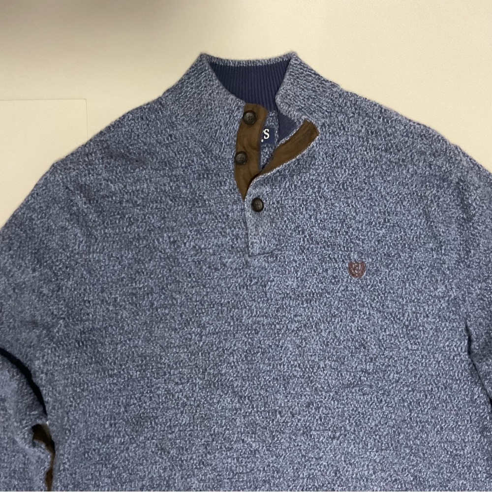 Chaps Blue Sweater with Brown Elbow Patches REMOVED BY TAILOR - Picture 3 of 13